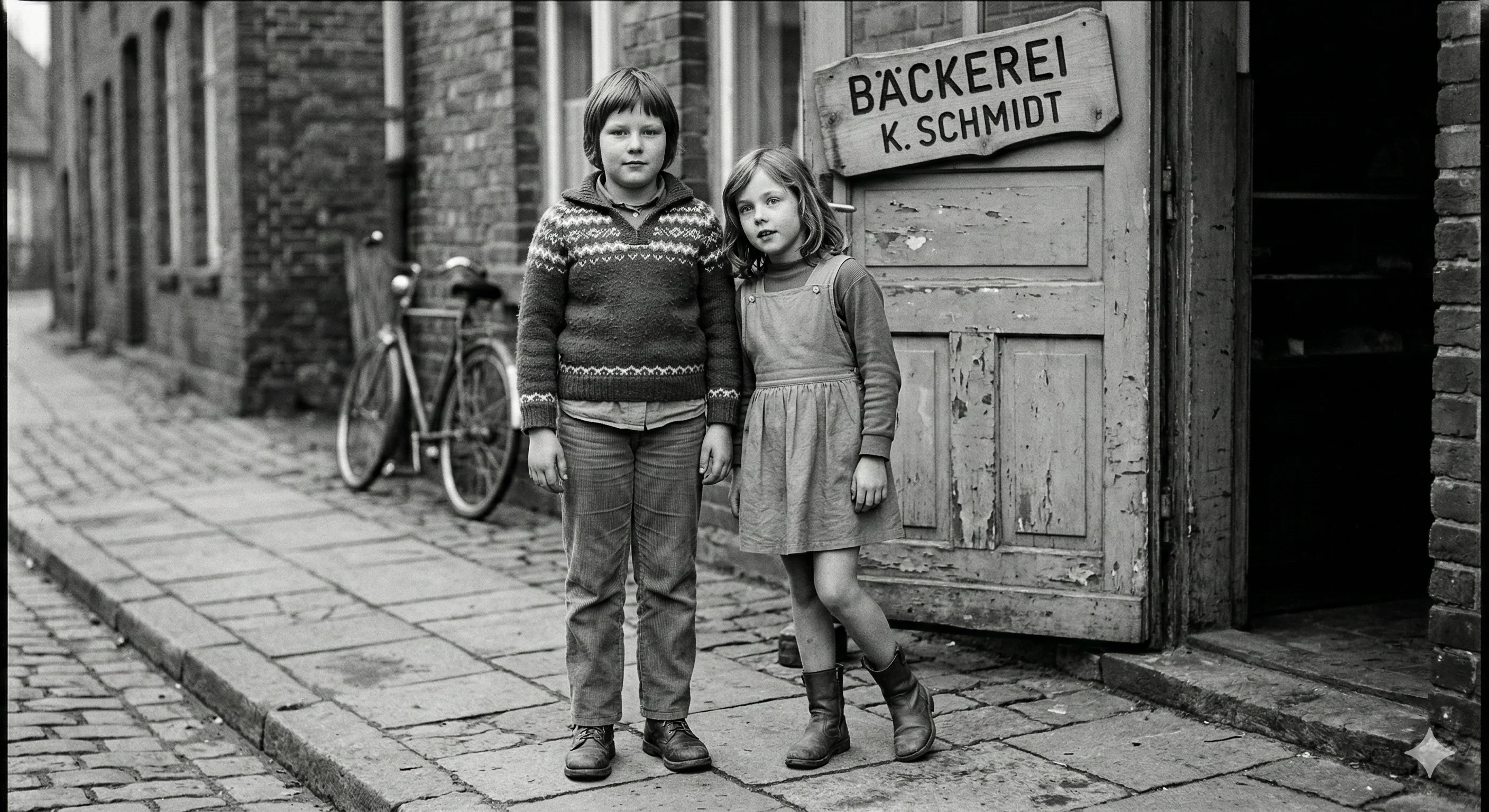 Ada & Helga vor der Bäckerei