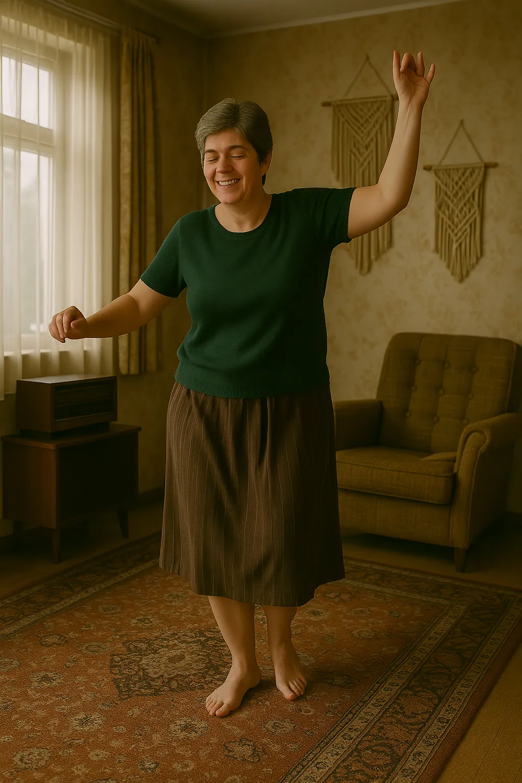 Dansende vrouw in de woonkamer
